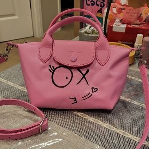 ✨️✨️✨️Sac porte' Main Xs Longchamp X Andre  In Vert Top Handle Bag Pink